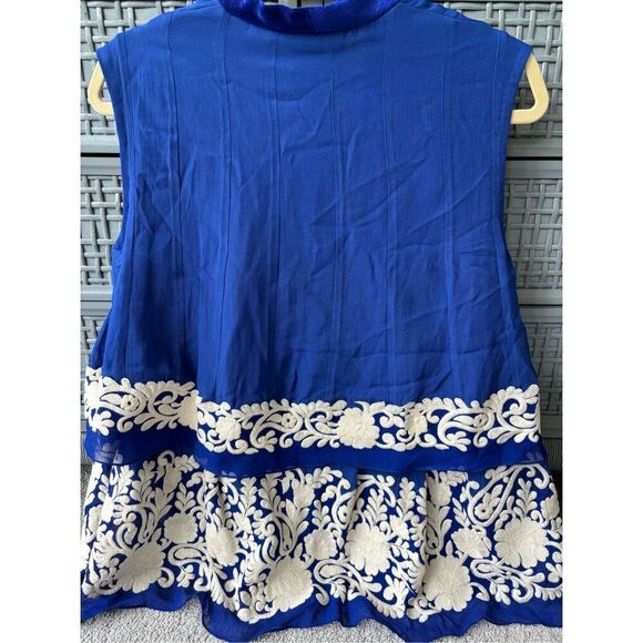 NWT Mynahs Reynu Taandon Royal Blue Tiered Embroidered Sleeveless top, $228 Medi - Picture 9 of 9